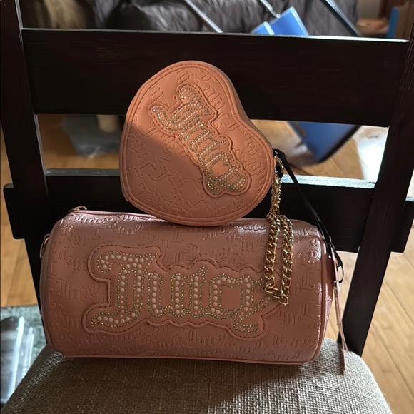 NWT Juicy Couture Pink Rhinestone Crossbody Bag and Wristlet Set - Picture 2 of 10